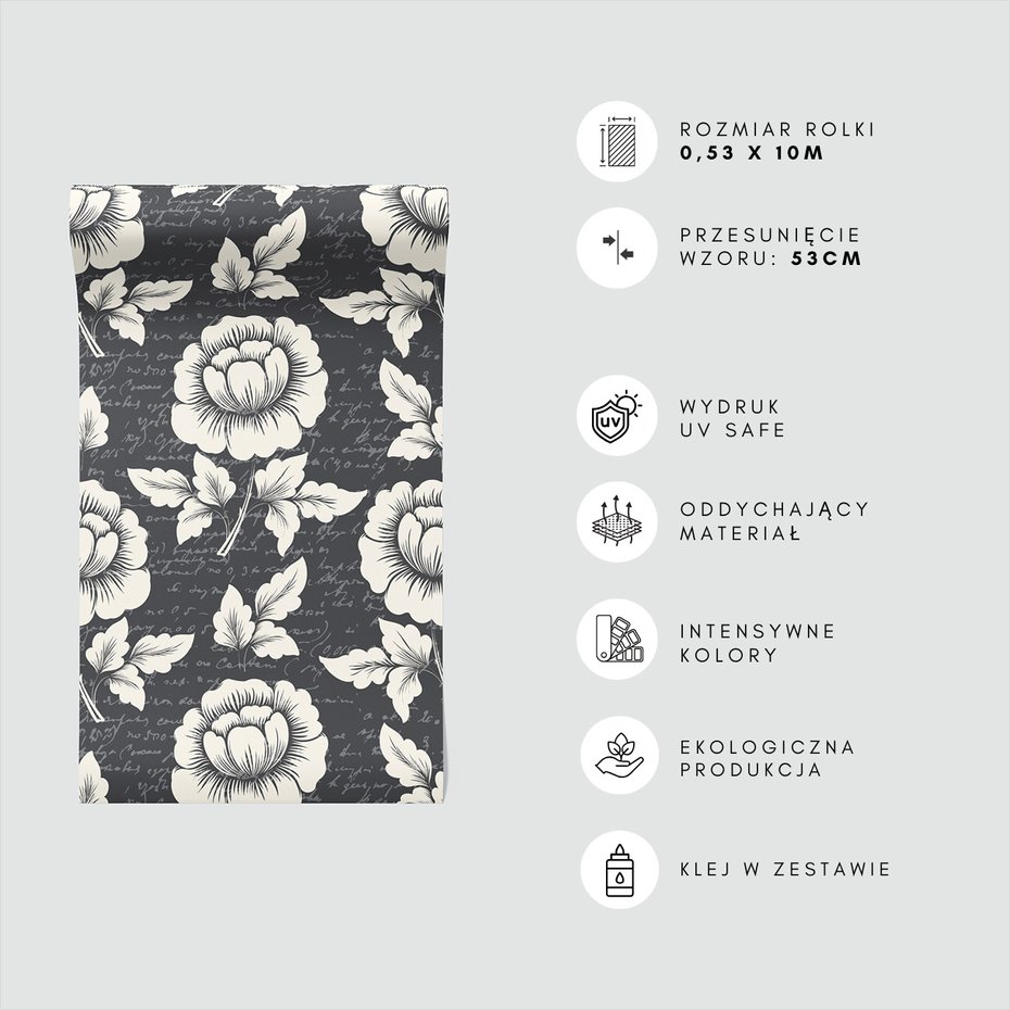 Tapeta - kwiaty, ornamenty, pismo