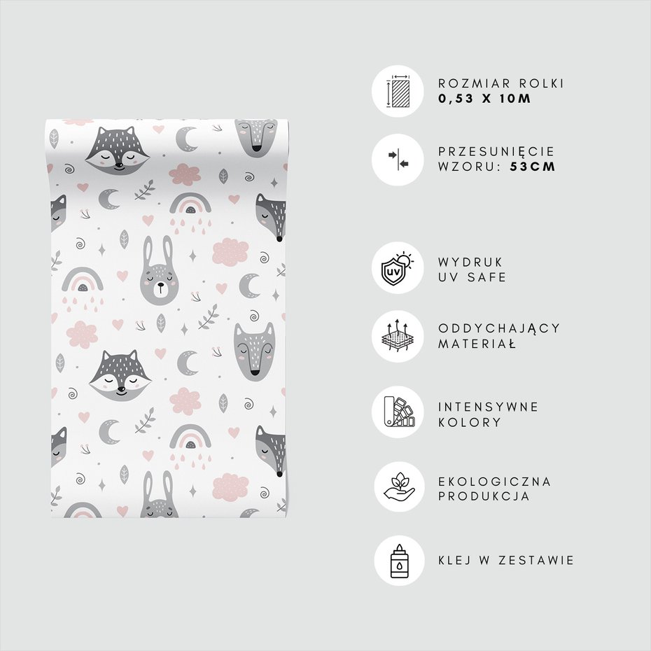Tapeta - dziecięca, lisy, królik, chmury