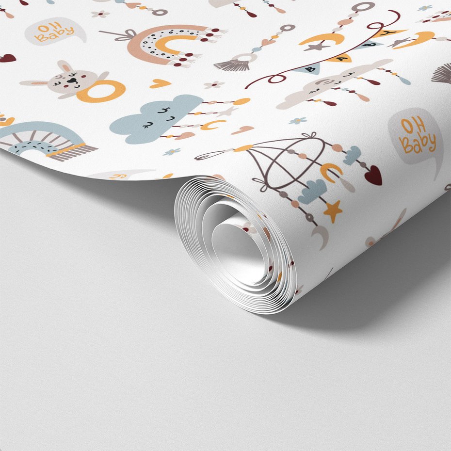 Tapeta - dziecięca, królik, chmura, tęcza