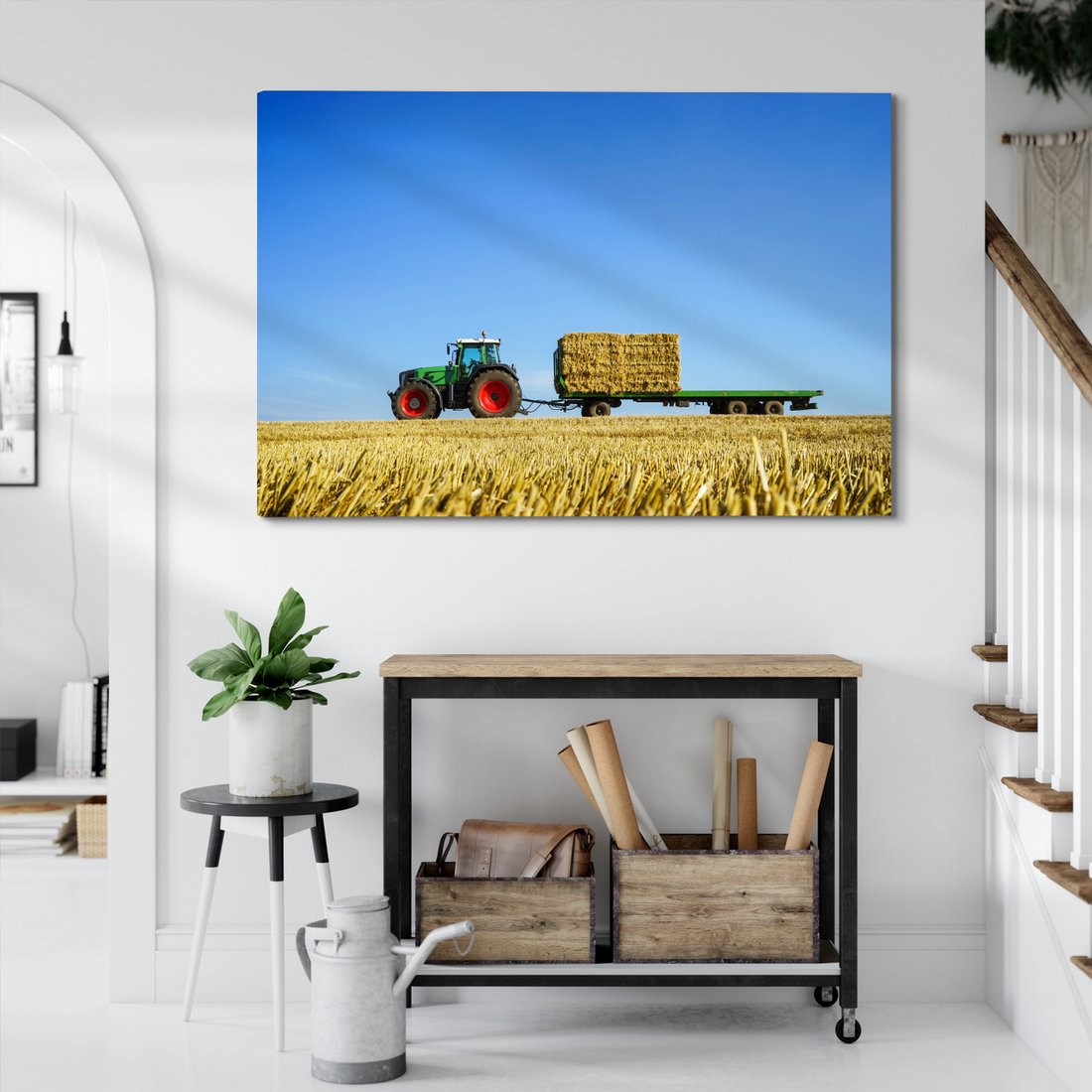 Obraz na płótnie - traktor, pole, niebo