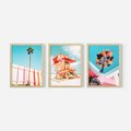 Zestaw obrazy w ramie, plakaty - plaża,palma,budynek - rama drewno