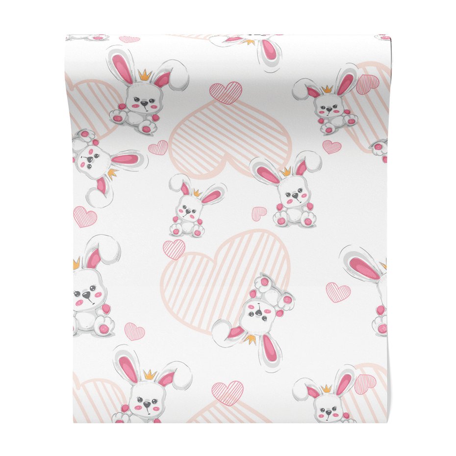 Tapeta - dziecięca, królik, serce, korona