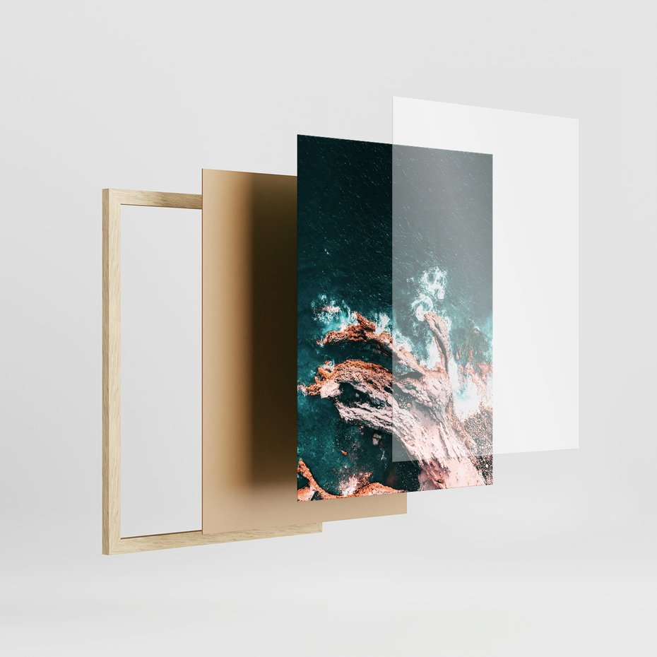 Zestaw obrazy w ramie, plakaty - morze, skały, ocean - rama drewno