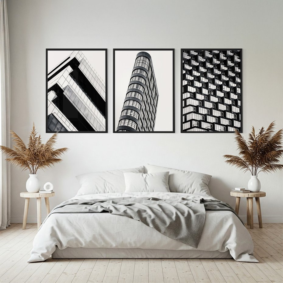Zestaw obrazy w ramie, plakaty - architektura, budynki, miasto - rama czarna
