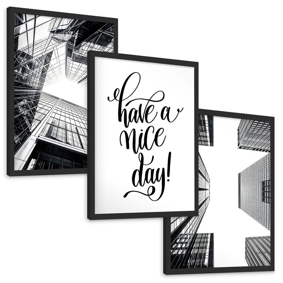 Zestaw obrazy w ramie, plakaty - architektura, budynki, miejski - rama czarna