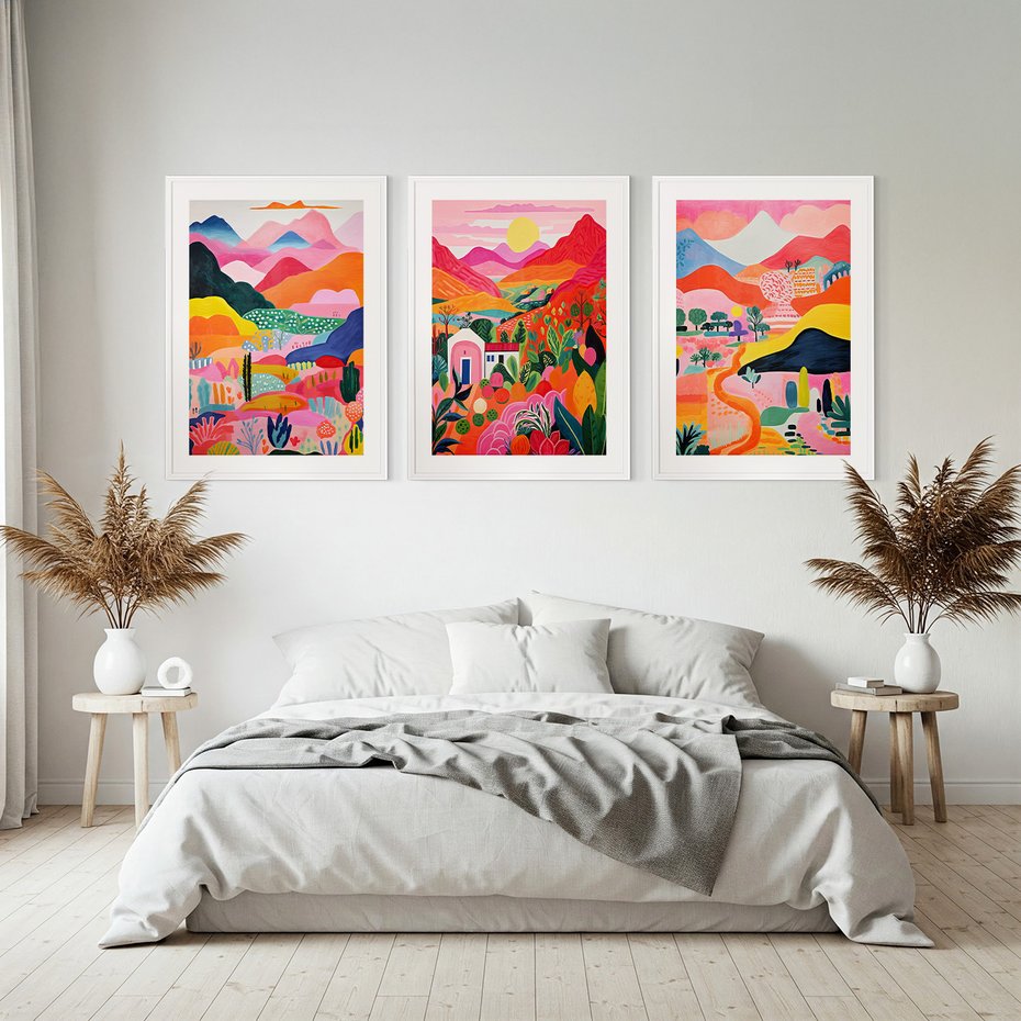 Zestaw obrazy w ramie, plakaty - góry, krajobraz, natura - rama biała