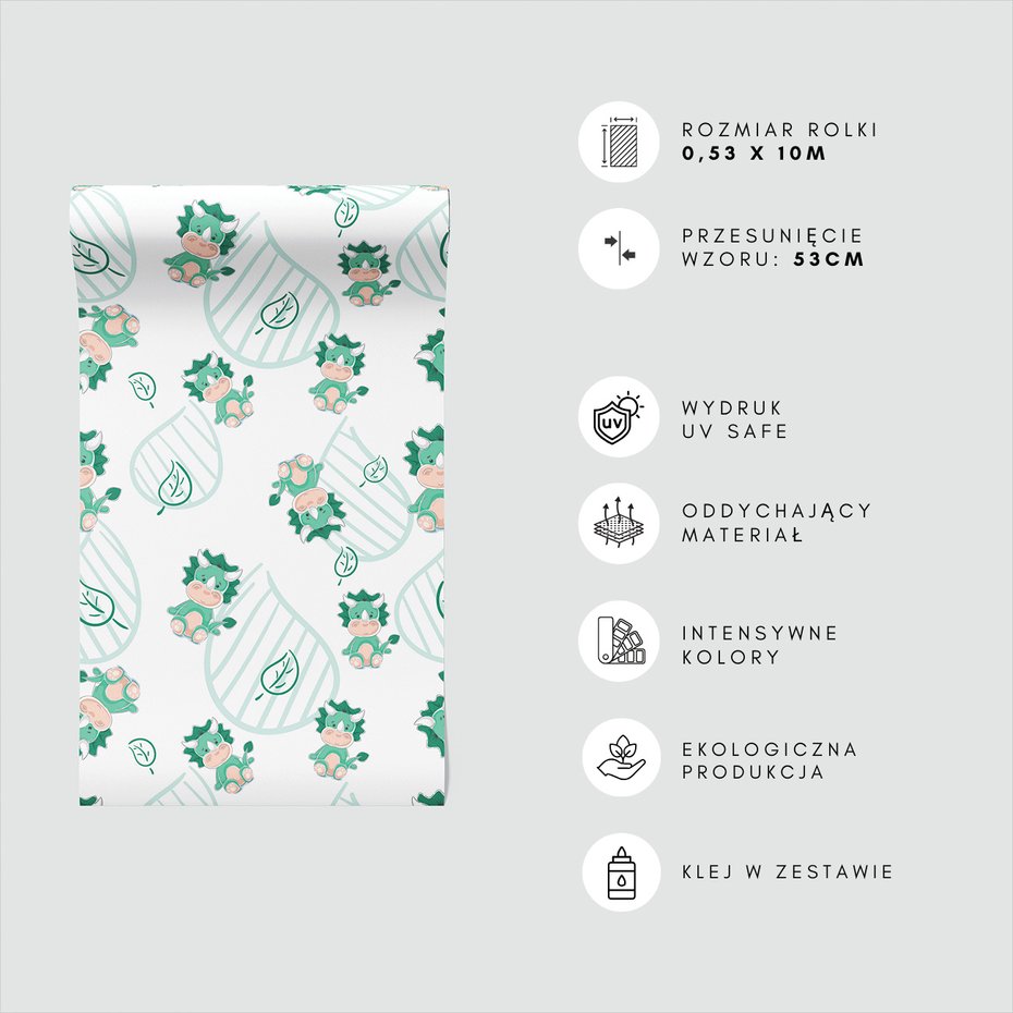 Tapeta - dziecięca, dinozaury, liście, tło