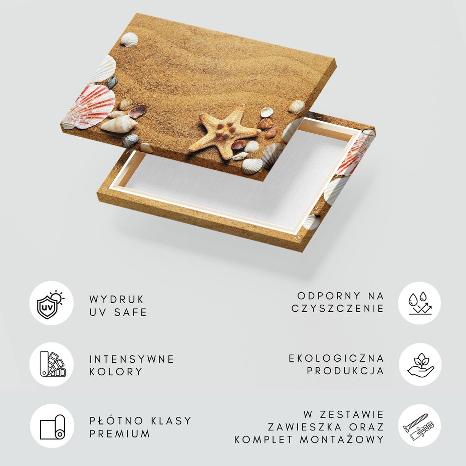 Obraz na płótnie - piasek, muszle, rozgwiazda