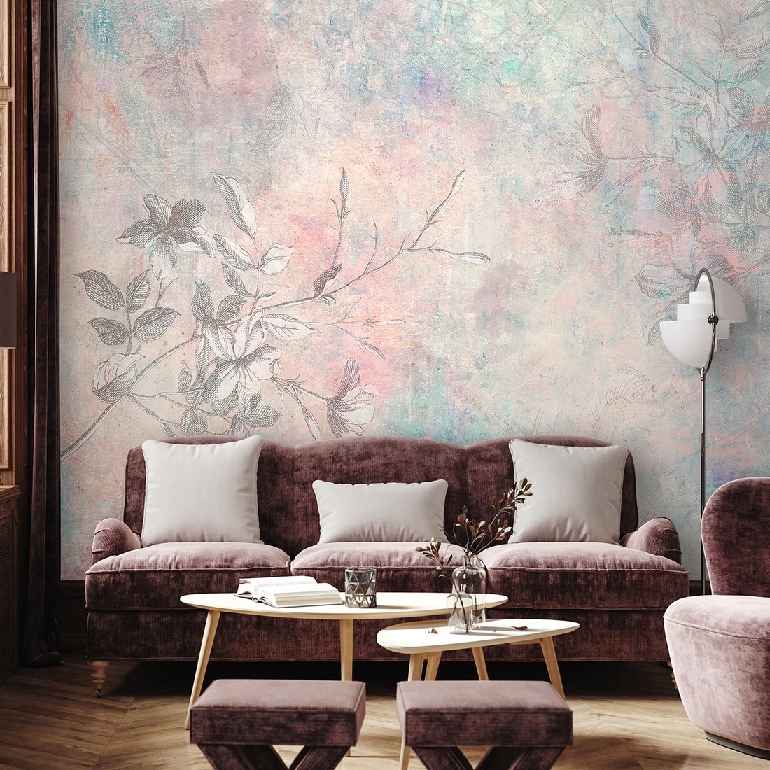 Fototapeta - loft, kwiaty, mural