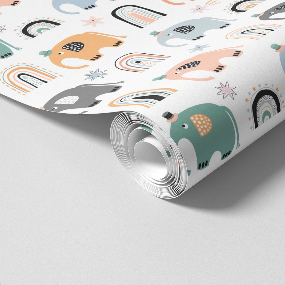 Tapeta - dziecięca, słonie, tęcze, gwiazdy