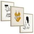 Zestaw obrazy w ramie, plakaty - kobieta, bielizna, ciało - rama drewno