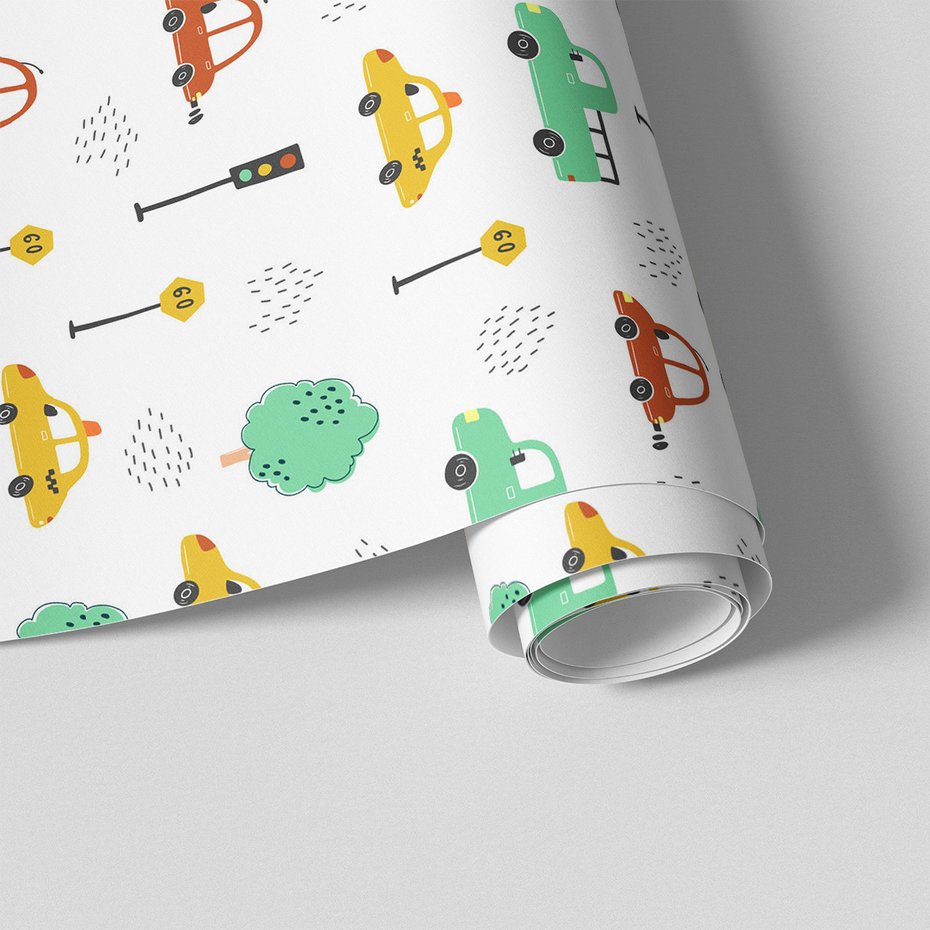 Tapeta - dziecięca, samochody, znaki,