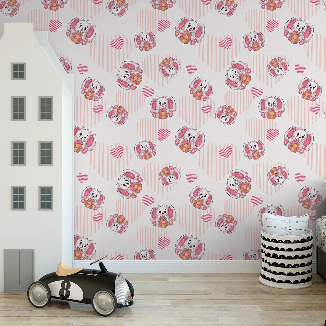 Tapeta - dziecięca, królik, serce, prezent