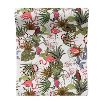 Tapeta - flamingo, papuga, liście