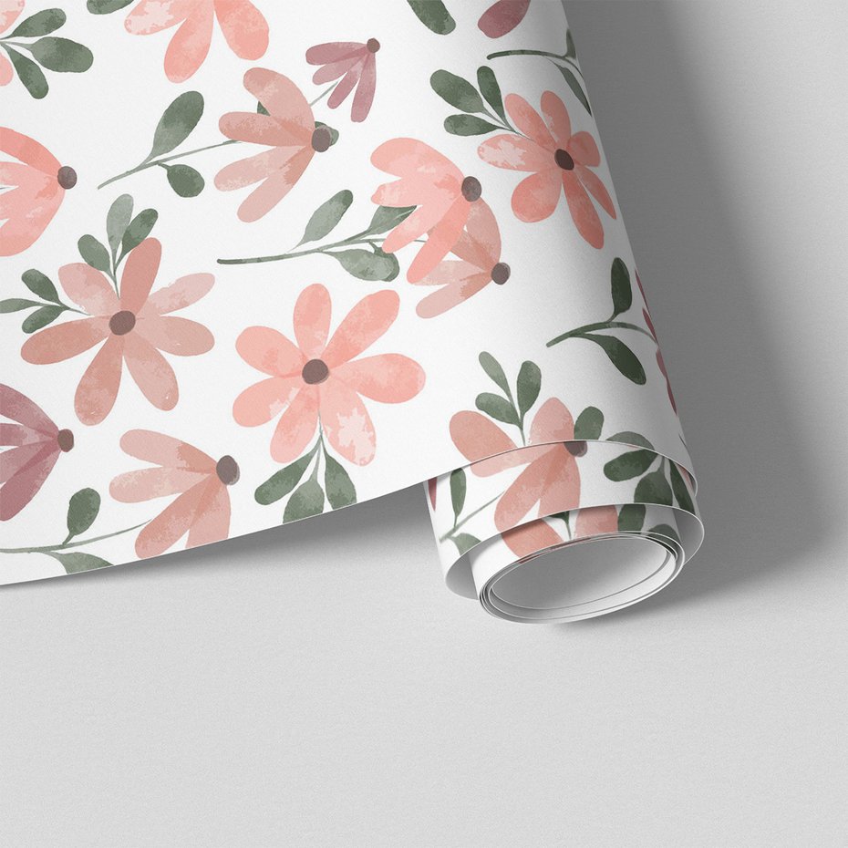 Tapeta - kwiaty, liście, wzór