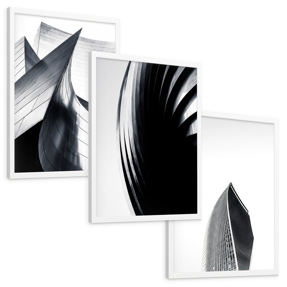Zestaw obrazy w ramie, plakaty - architektura, budynki, detale - rama biała