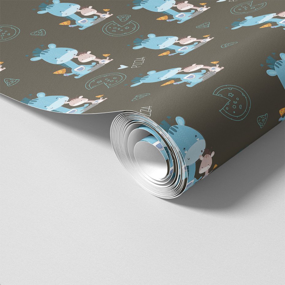 Tapeta - dziecięca, żyrafy, pizza, tło