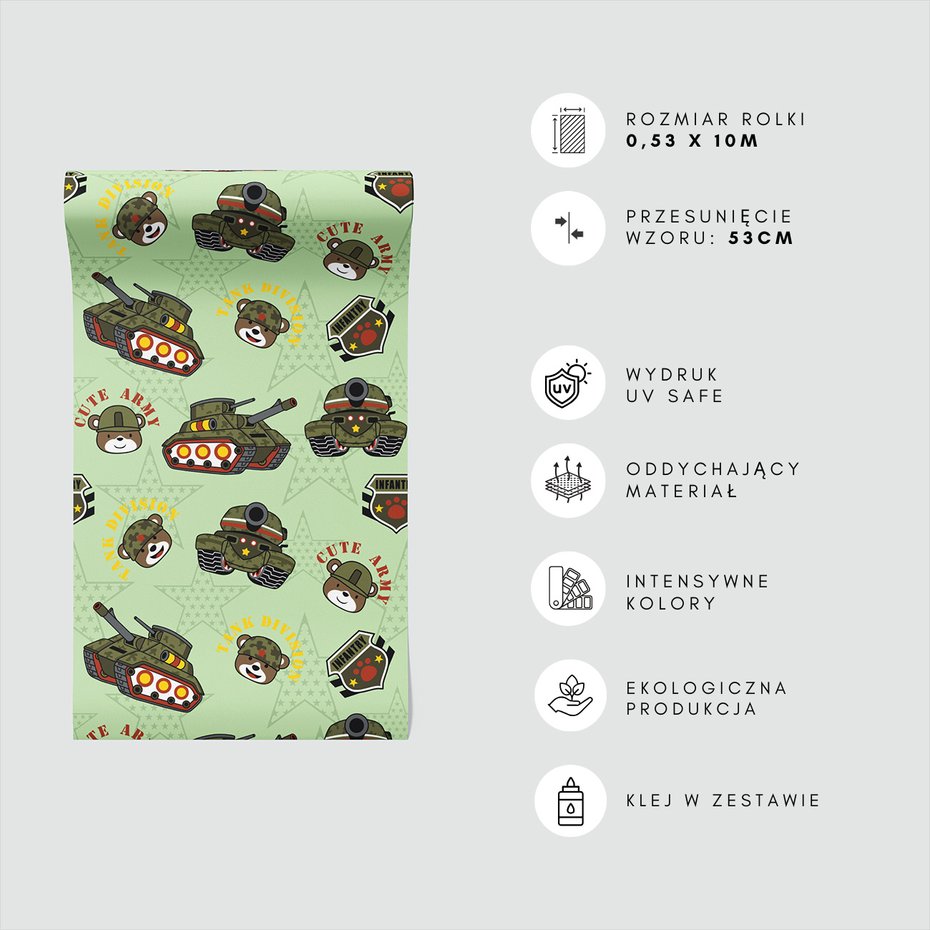 Tapeta - dziecięca, czołgi, misie, gwiazdy