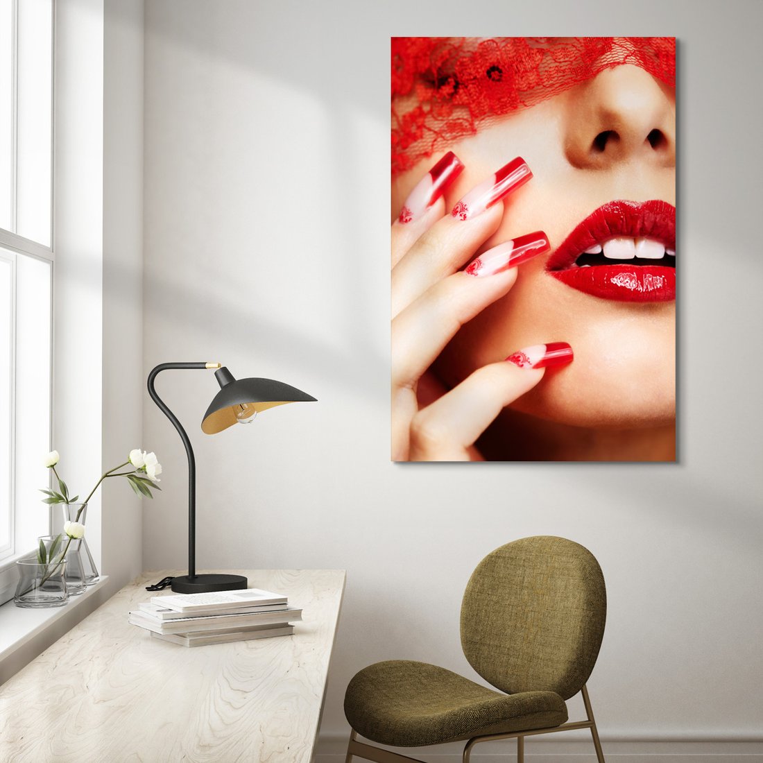 Obraz na płótnie - usta, paznokcie, czerwony