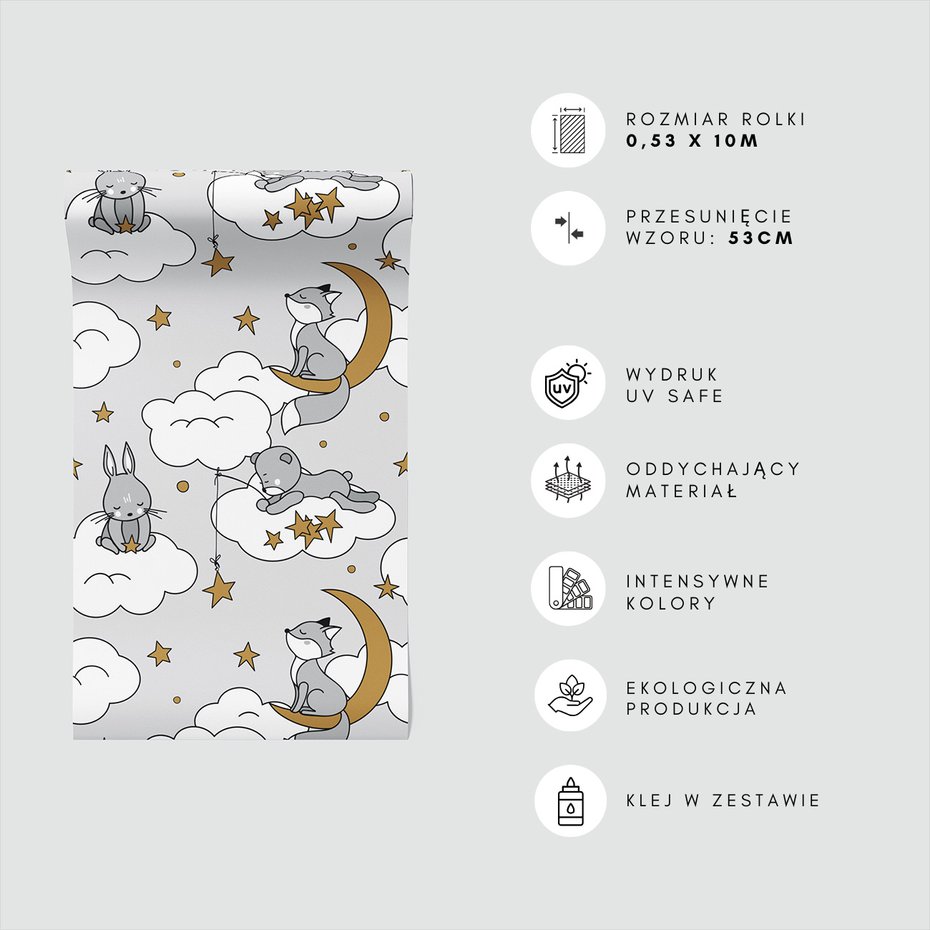 Tapeta - dziecięca, królik, chmury, gwiazdy