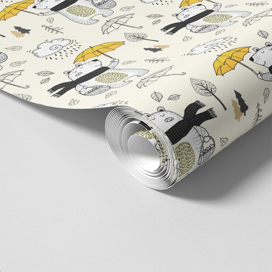 Tapeta - dziecięca, niedźwiedź, parasol, drzewo