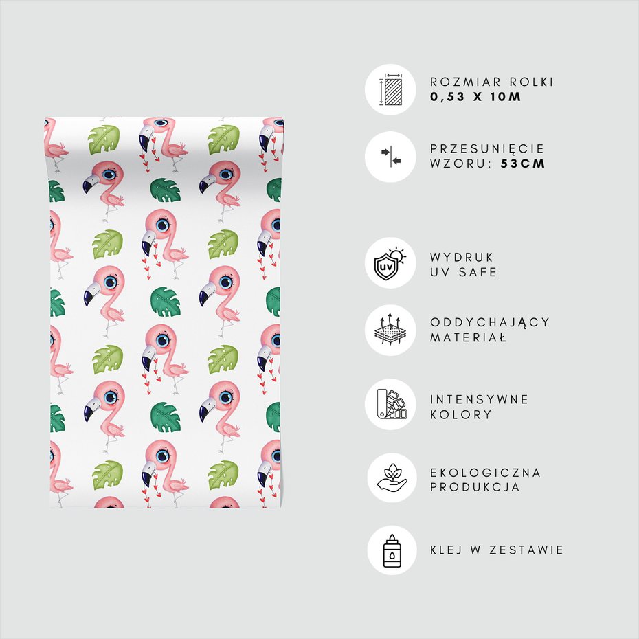 Tapeta - dziecięca, flaming, liść, serce