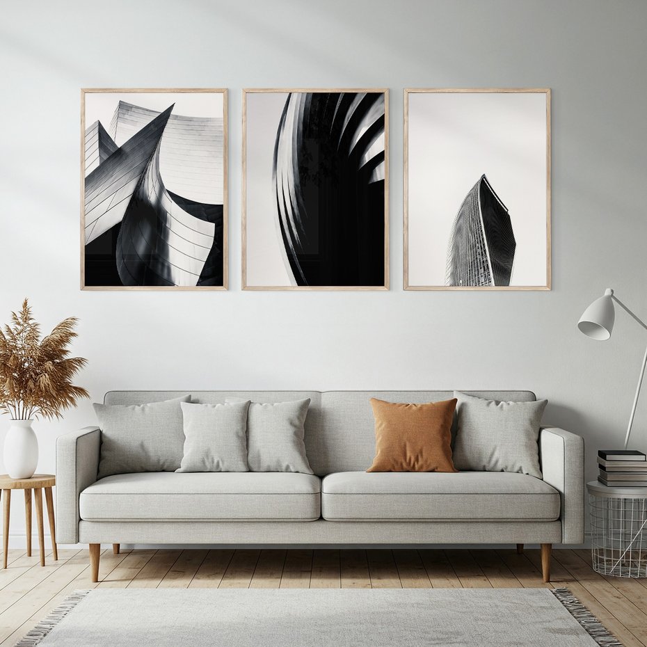 Zestaw obrazy w ramie, plakaty - architektura, budynki, detale - rama drewno