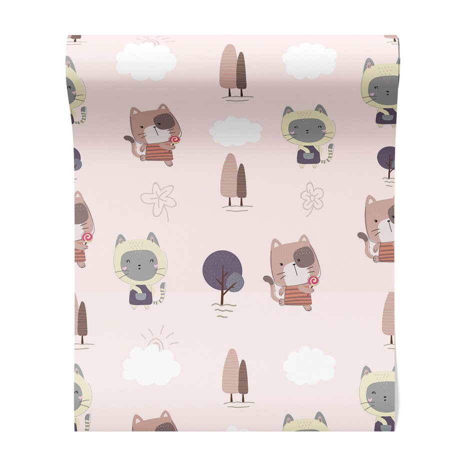 Tapeta - dziecięca, koty, chmury, drzewa