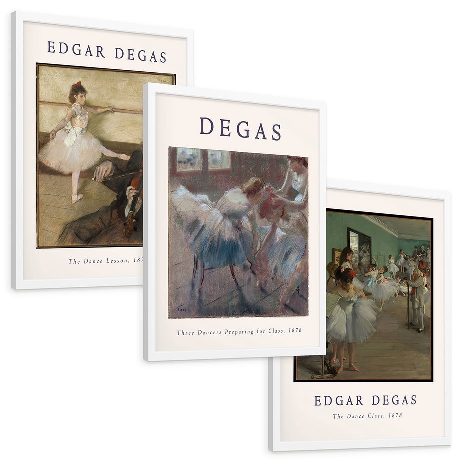 Zestaw obrazy w ramie, plakaty - balet, tancerki, Degas - rama biała