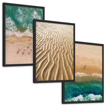 Zestaw obrazy w ramie, plakaty - plaża, morze, piasek - rama czarna