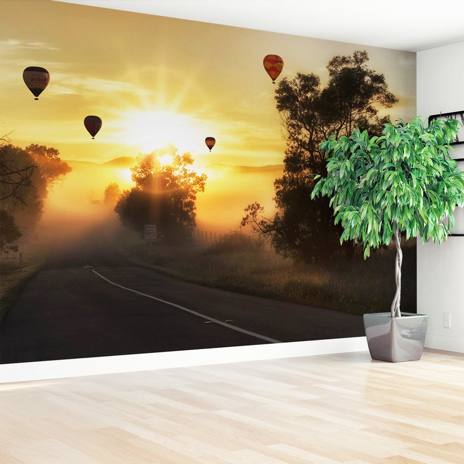 Fototapeta - balony, wschód słońca, mgła