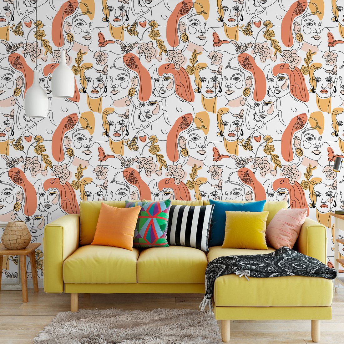 Tapeta - twarze, motyle, kwiaty