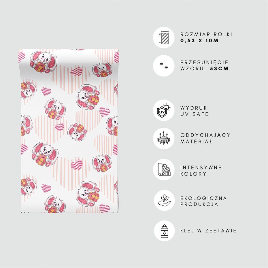 Tapeta - dziecięca, królik, serce, prezent