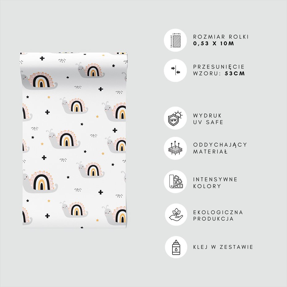 Tapeta - dziecięca, ślimaki, tęcza, gwiazdy