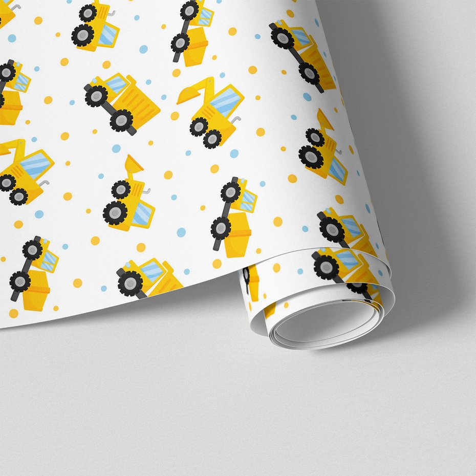 Tapeta - dziecięca, koparka, ciężarówka, kropki