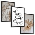 Zestaw obrazy w ramie, plakaty - trawa, beżowy, pismo - rama czarna