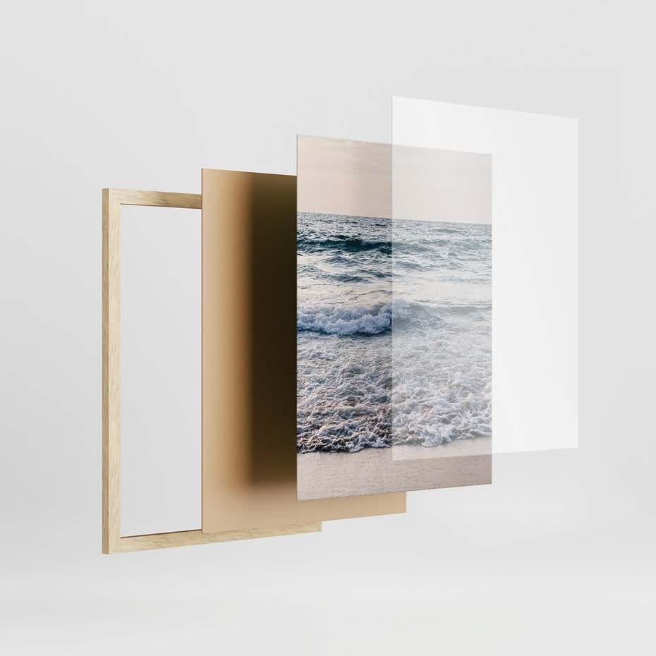 Zestaw obrazy w ramie, plakaty - plaża, morze, piasek - rama drewno
