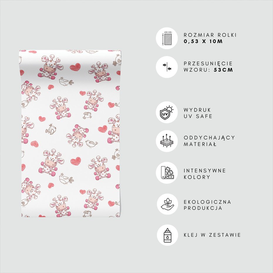 Tapeta - dziecięca, żyrafa, ptak, serce