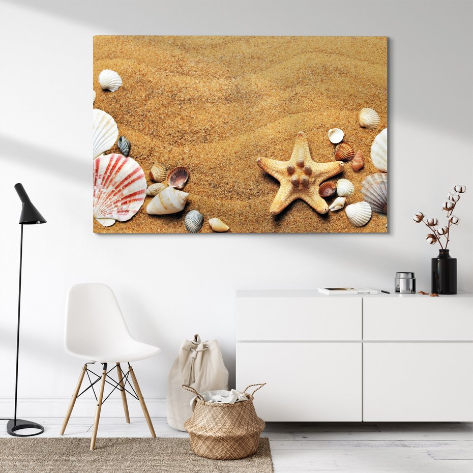 Obraz na płótnie - piasek, muszle, rozgwiazda