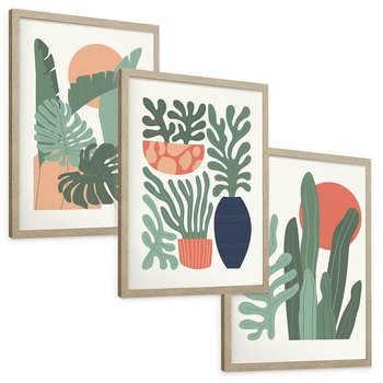 Zestaw obrazy w ramie, plakaty - liście, rośliny, abstrakcja - rama drewno