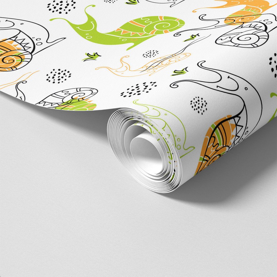 Tapeta - dziecięca, ślimaki, wzory, kropki