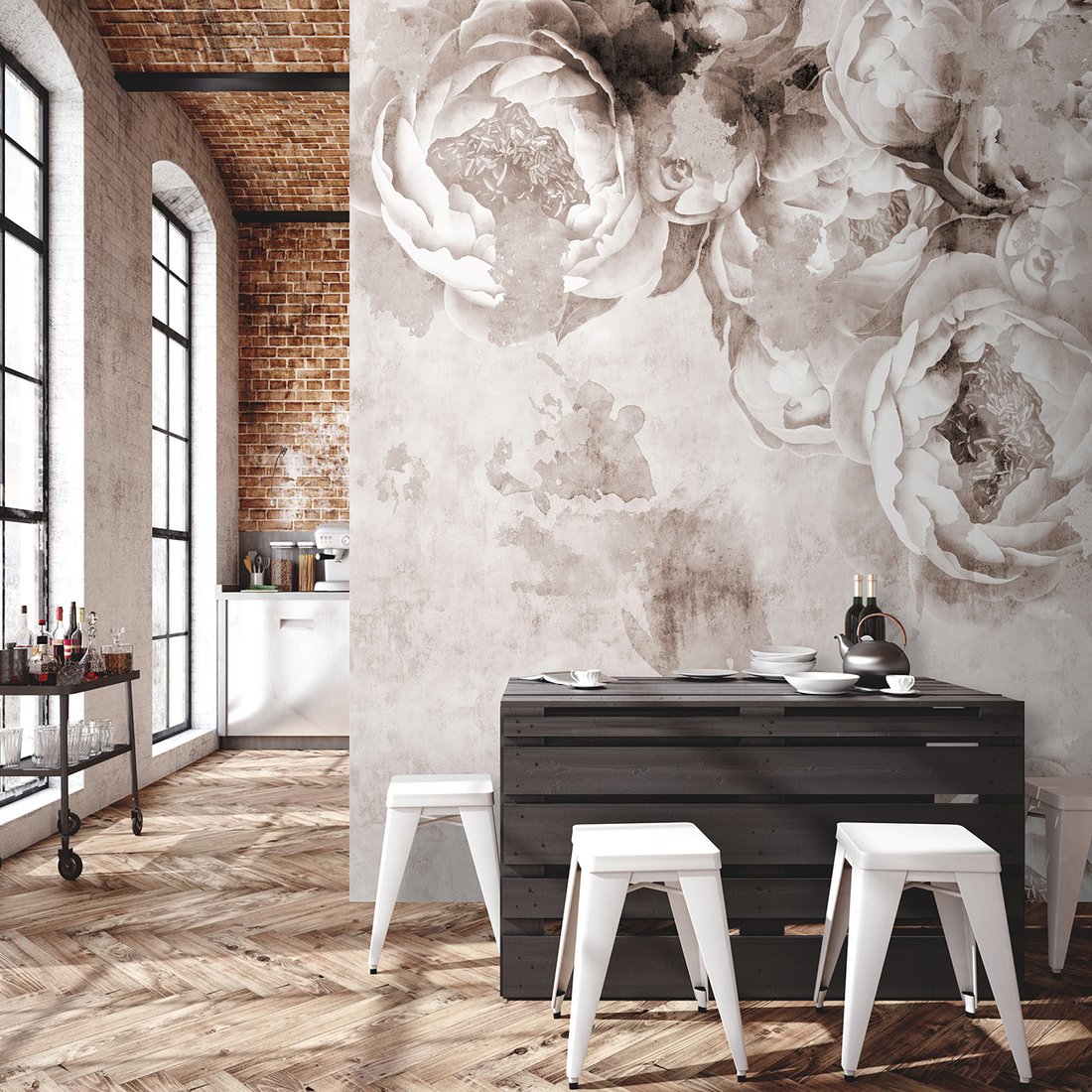 Fototapeta - loft, kwiaty, peonie