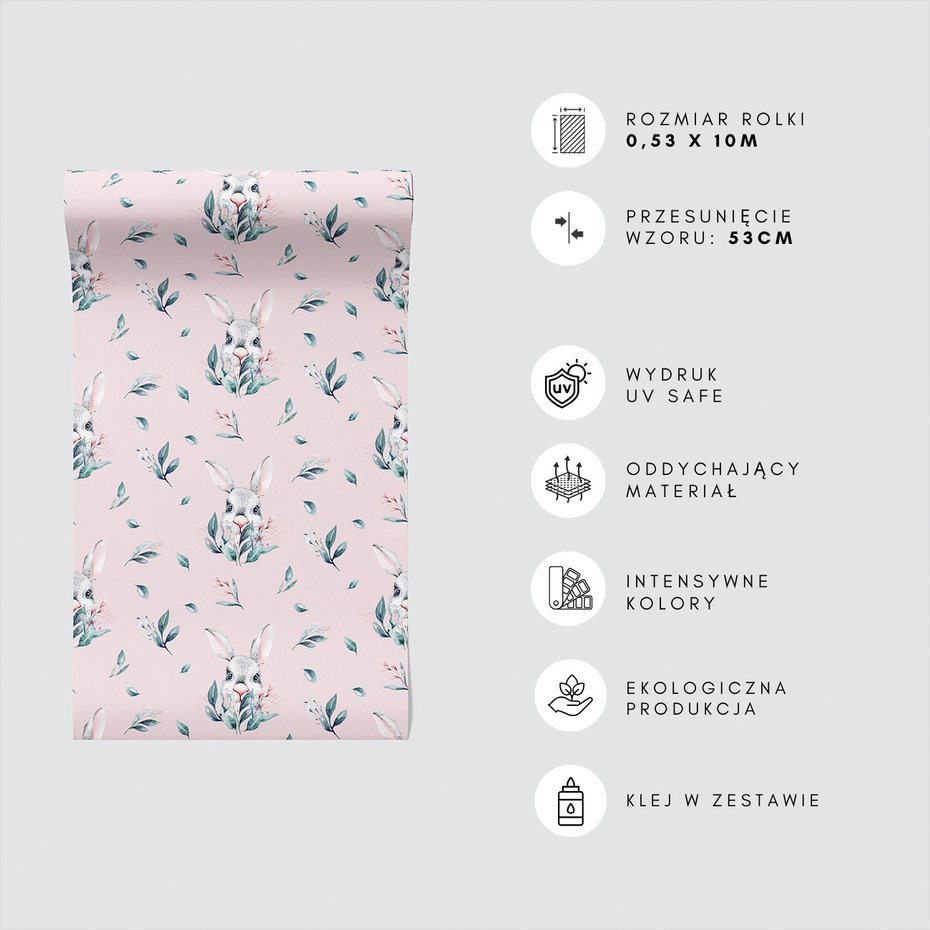 Tapeta - królik, liście, kwiaty