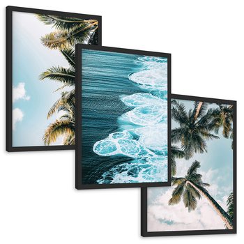 Zestaw obrazy w ramie, plakaty - palmy, morze, woda - rama czarna