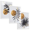 Zestaw obrazy w ramie, plakaty - liście, abstrakcja, złoto - rama biała