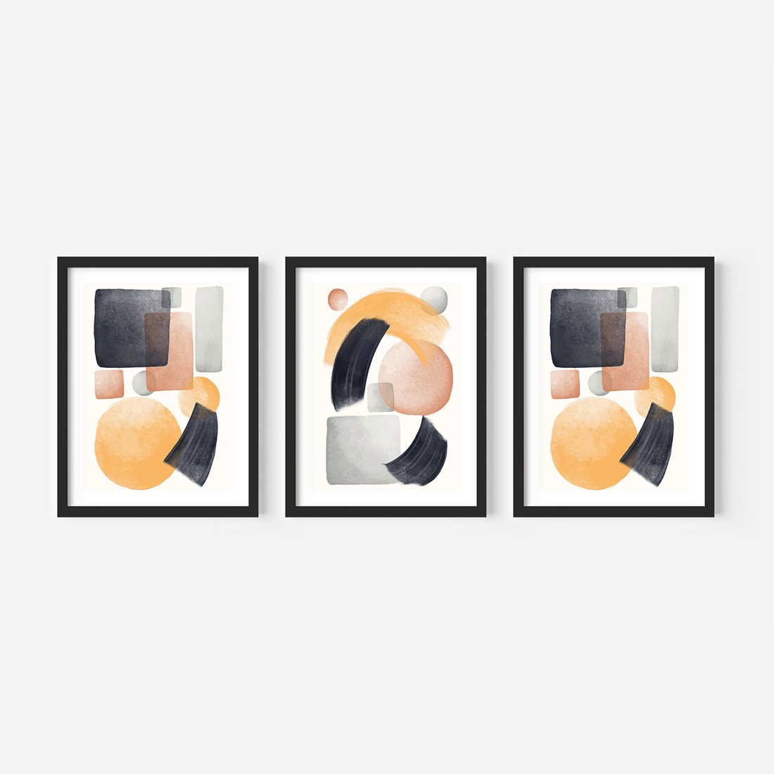 Zestaw obrazy w ramie, plakaty - abstrakcja, geometryczne, kształty - rama czarna