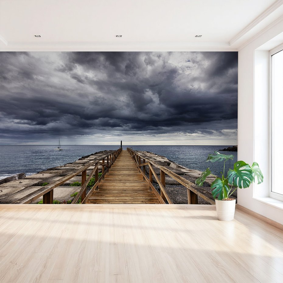 Fototapeta - morze, molo, chmury