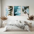 Zestaw obrazy w ramie, plakaty - palmy, morze, woda - rama drewno
