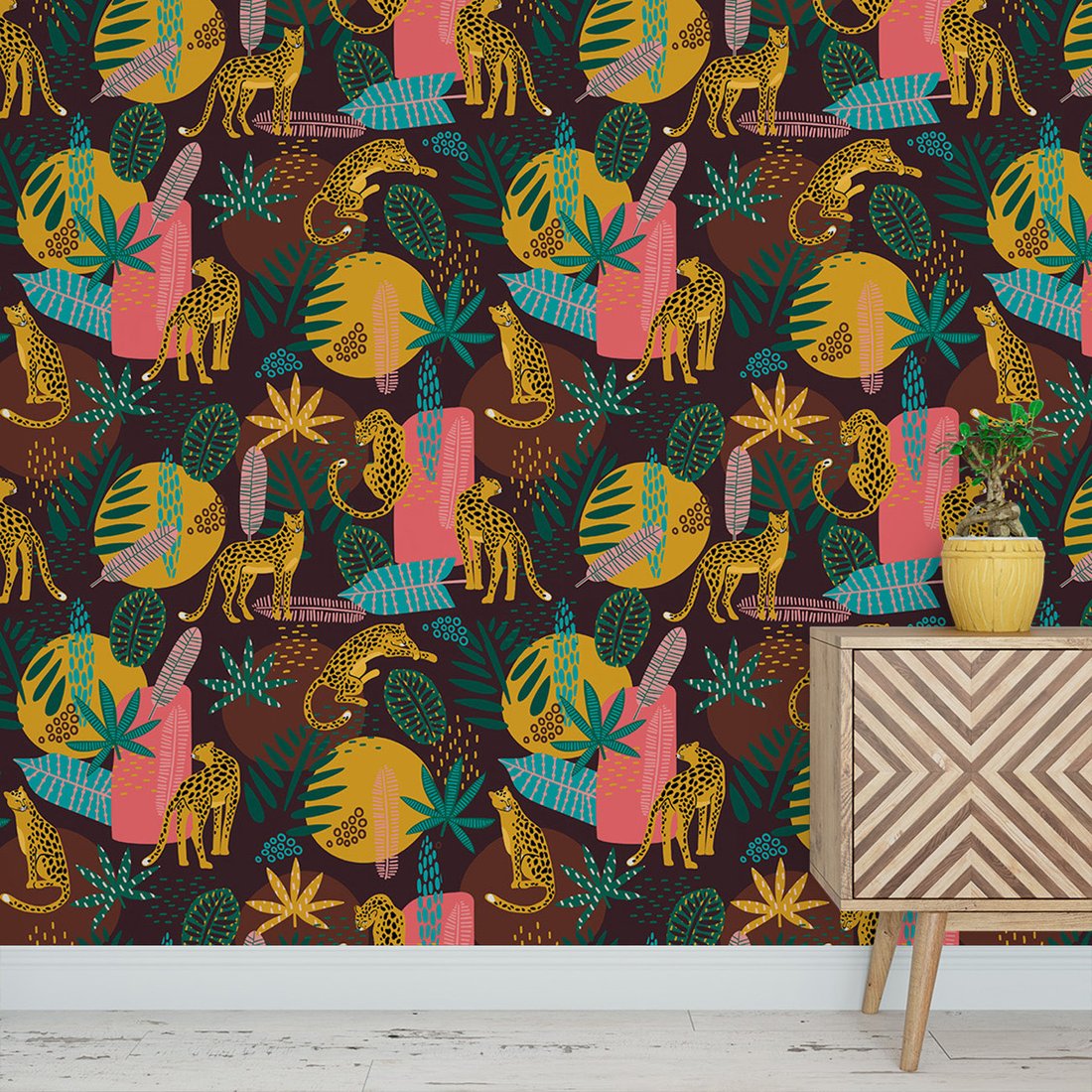 Tapeta - liście, pantera, koła