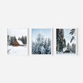 Zestaw obrazy w ramie, plakaty - zima, śnieg, drzewa - rama biała